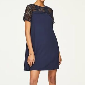NWT Loft Outlet Crochet Floral Top Short Sleeve Mini Dress Navy Blue Size Medium